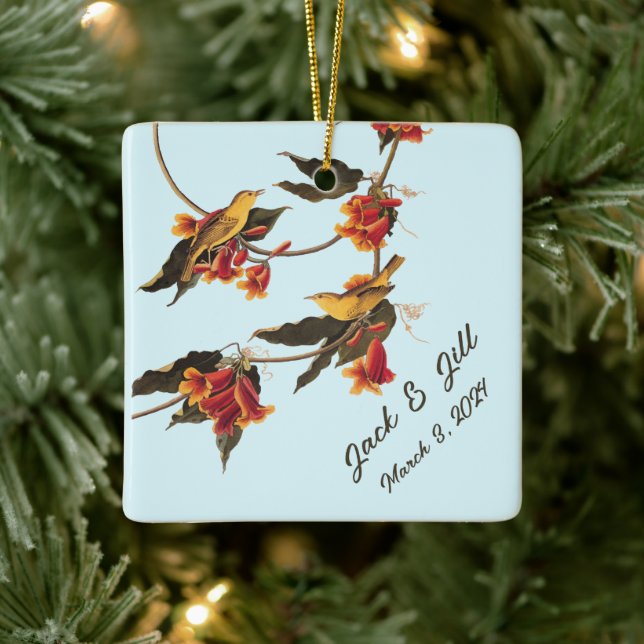 Yellow songbirds on Crossvine Ceramic Ornament (Tree)