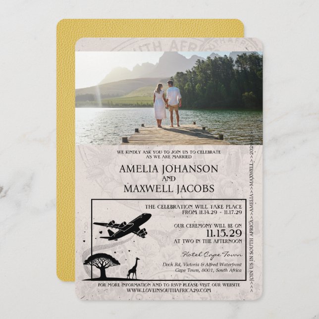 Yellow South Africa Passport Wedding Invitation (Front/Back)