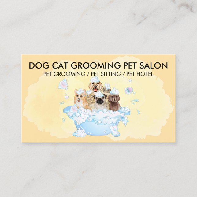 Yellow Spa Dogs cats Groomer Appointment Business Card (Front)