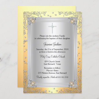 Yellow Sparkle Jewel Baptism/Christening Invite
