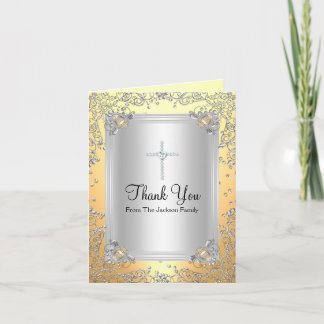 Yellow Sparkle Jewel Baptism Thank You Card