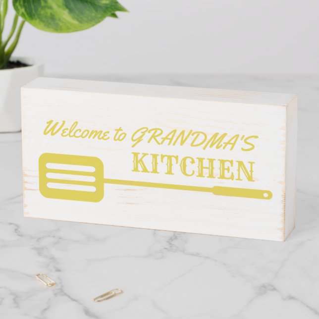 Yellow Spatula Kitchen Wooden Box Sign (In Situ Horizontal)
