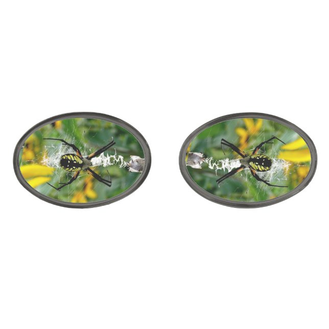 Yellow Spider Gunmetal Finish Cufflinks (Front)
