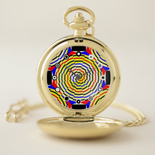 Yellow Spirals (Binary Face) by Kenneth Yoncich Pocket Watch