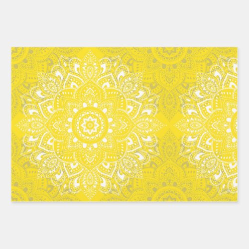 Yellow spiritual Indian mandala pattern Wrapping Paper Sheets