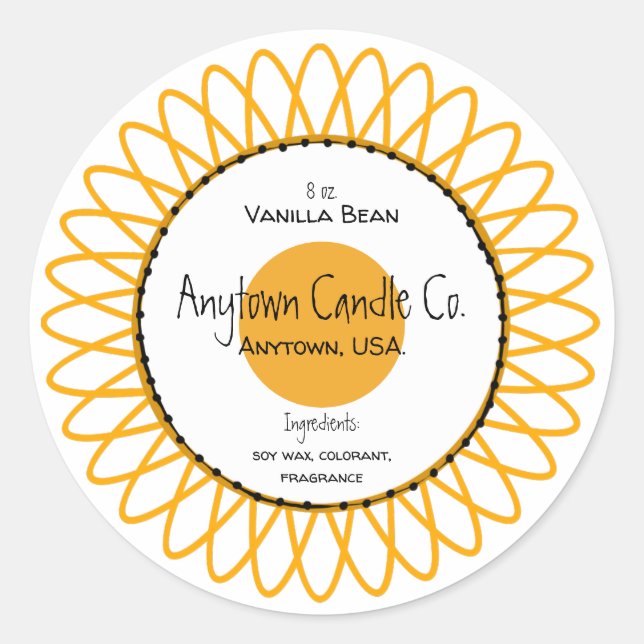 Yellow Spiro Flower Candle Jar Label (Front)