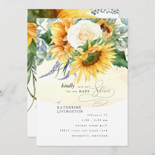 Yellow Splash Sunflower Floral Baby Shower Invitat Invitation
