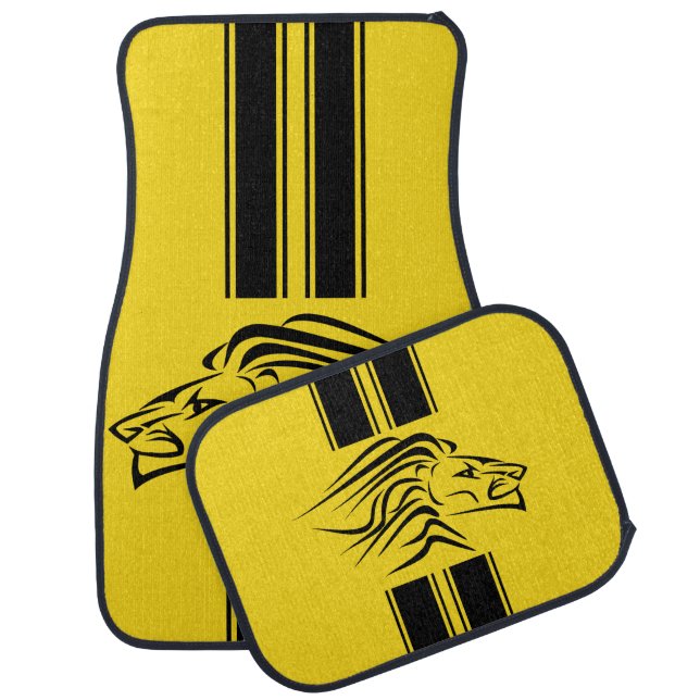 Yellow Sports Car Floor Mat with Running Lion (Set)