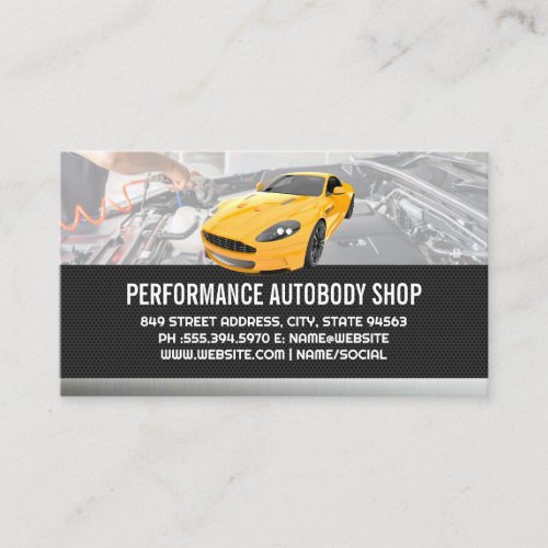 Yellow Sports Car  Mechanic Services  Business Card