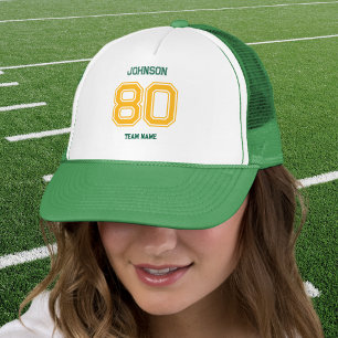 Yellow Sports Team Custom Name, Number, Team Green Trucker Hat