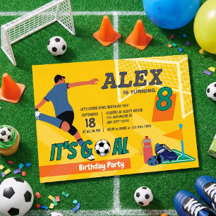 Yellow Sporty Soccer Kids Birthday Party Invitation