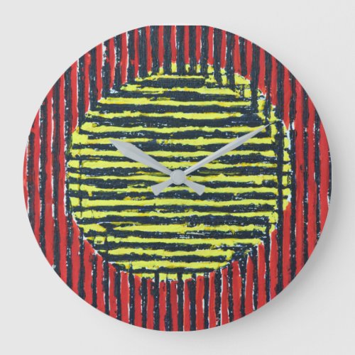 Yellow Spot abstract sun red background Large Clock