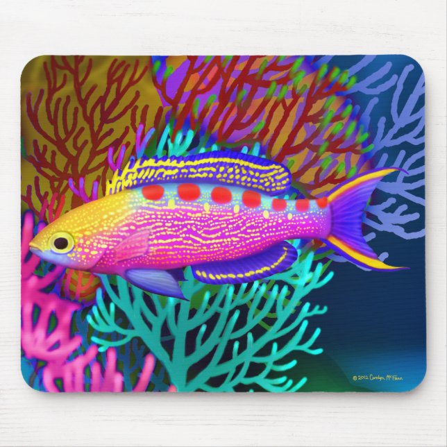 Yellow Spotted Anthias Reef Fish Mousepad (Front)