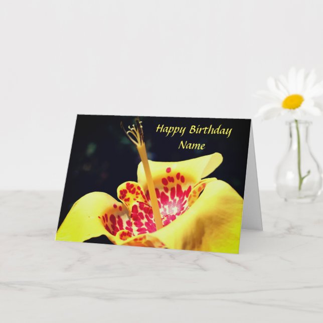 Yellow Spotted Lily Flower Personalized Birthday Card (Small Plant)