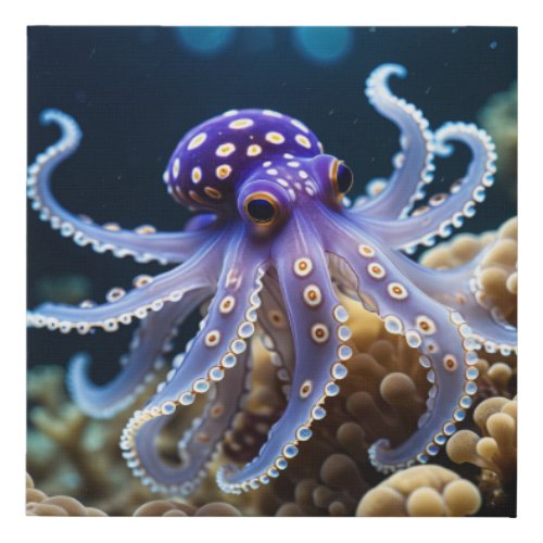 Yellow_spotted Purple Octopus Faux Canvas Print