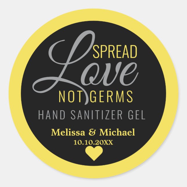 Yellow Spread Love Hand Sanitizer Wedding Favor Classic Round Sticker (Front)