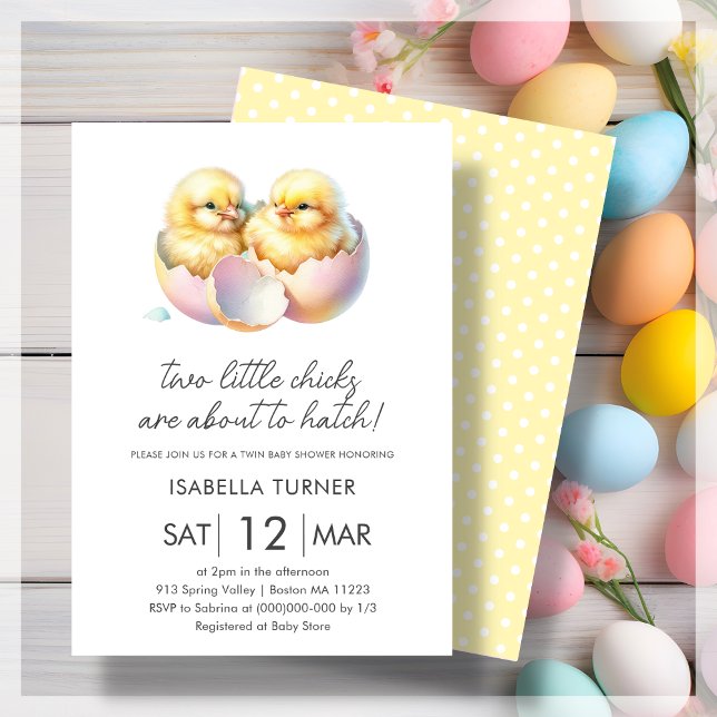 Yellow Spring Chicks Twin Baby Shower Invitation (Creator Uploaded)