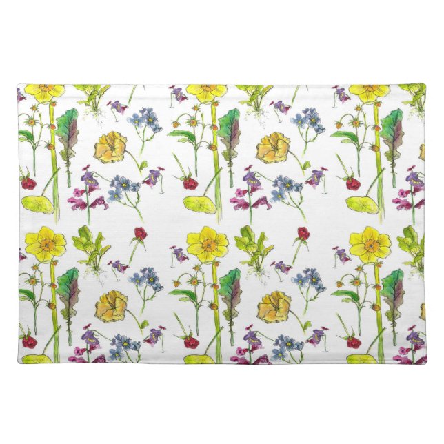 Yellow Spring Daffodil Botanical Watercolor Art Cloth Placemat (Front)