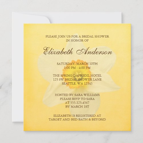 Yellow Spring Daffodil Flower Bridal Shower Personalized Invite