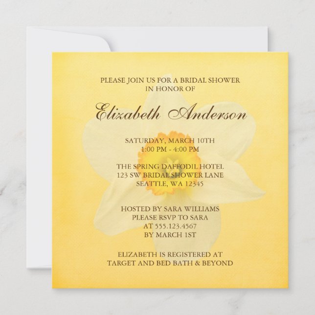 Yellow Spring Daffodil Flower Bridal Shower Invitation (Front)