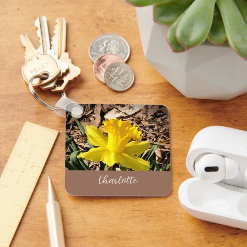 Yellow Spring Daffodil in the Garden Custom Name   Keychain