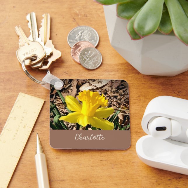 Yellow Spring Daffodil in the Garden Custom Name   Keychain (Desk)