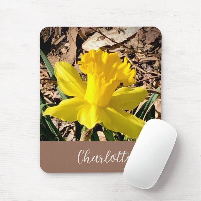 Yellow Spring Daffodil in the Garden Custom Name   Mouse Pad (With Mouse)