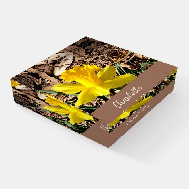 Yellow Spring Daffodil in the Garden Custom Name   Paperweight (Angled)