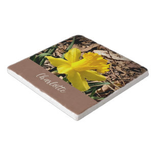 Yellow Spring Daffodil in the Garden Custom Name Trivet