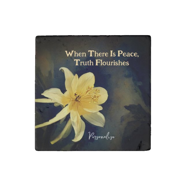 Yellow Spring Daffodil Peace Truth Quote Floral Stone Magnet (Front)