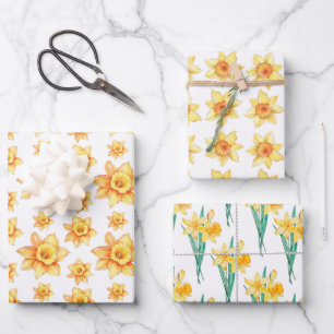 Yellow Spring Daffodil Rustic Floral Wrapping Paper Sheets
