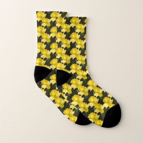 Yellow Spring Daffodila Floral Photography Pattern Socks