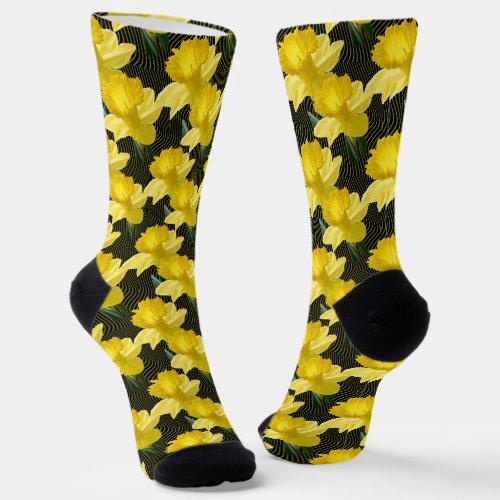 Yellow Spring Daffodils Floral Photography Pattern Socks