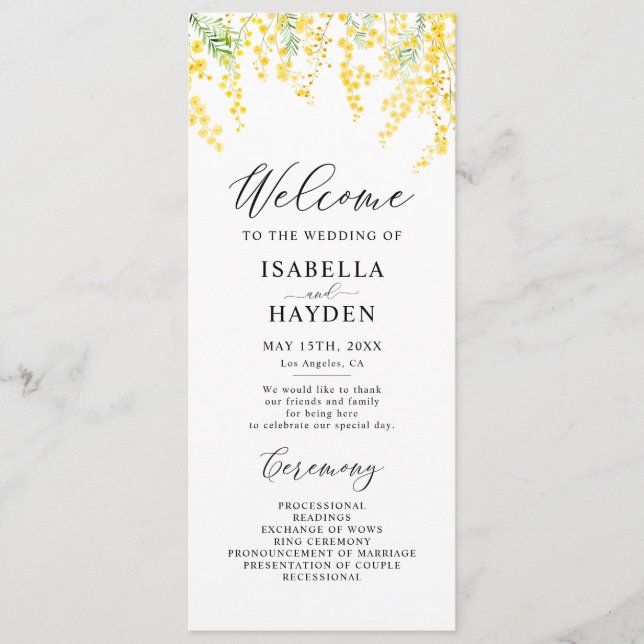 Yellow Spring Elegant Floral Wedding Flat Program (Front)