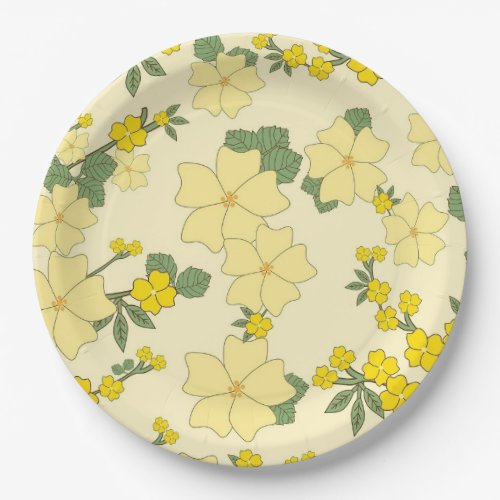 Yellow Spring Floral Pattern Paper Plates