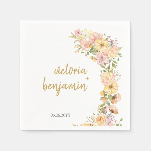Yellow Spring Floral Pink Flowers Wedding Napkins