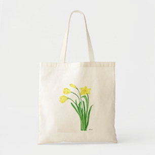 Yellow spring floral watercolor daffodils flowers tote bag
