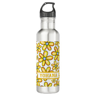 Yellow Spring Flower pattern custom Summer Stainless Steel Water Bottle