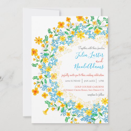 Yellow Spring Flower Wrath Botanical Wedding Invitation