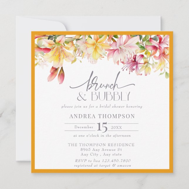 Yellow Spring Flowers Brunch Bubbly Bridal Shower Invitation (Front)