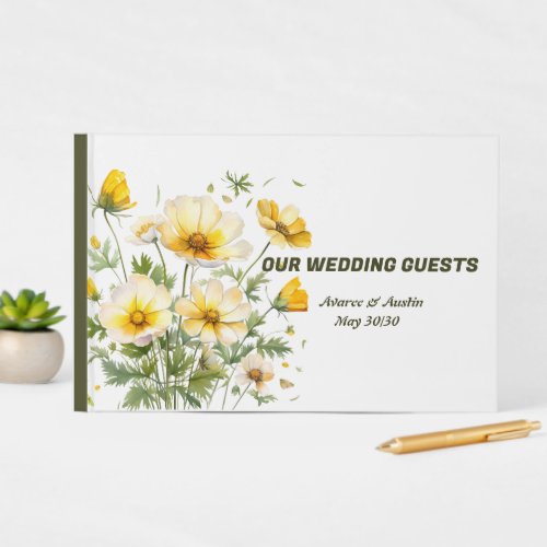 Yellow Spring Flowers Wedding Guest Book
