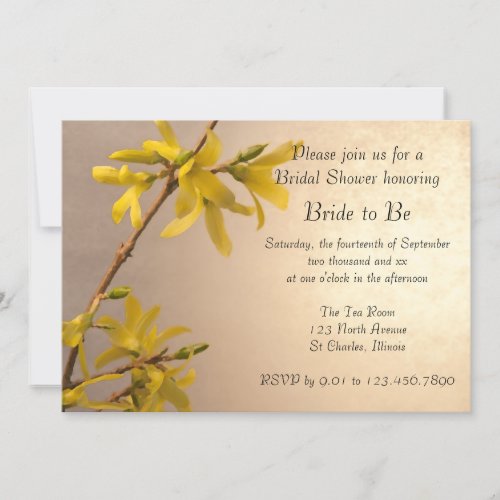 Yellow Spring Forsythia Flowers Bridal Shower Invitation