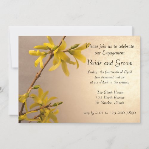 Yellow Spring Forsythia Flowers Engagement Party Invitation