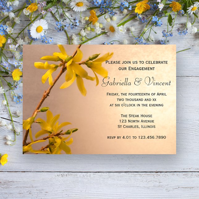 Yellow Spring Forsythia Flowers Engagement Party Invitation (Creator Uploaded)