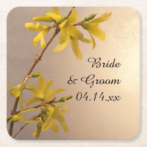 Yellow Spring Forsythia Flowers Wedding Square Paper Coaster