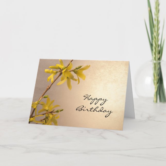 Yellow Spring Forsythia Happy Birthday  Card (Front)