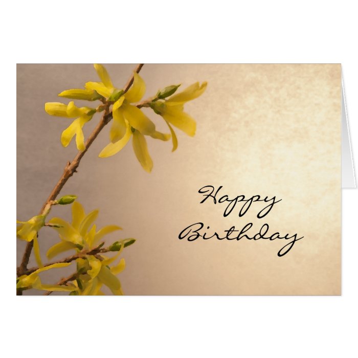 Yellow Spring Forsythia Happy Birthday Card