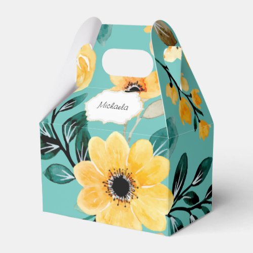 Yellow spring summer floral teal blue pattern favor boxes