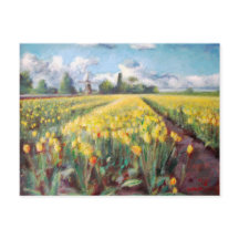 Yellow Spring Tulips Flower Fields Painting