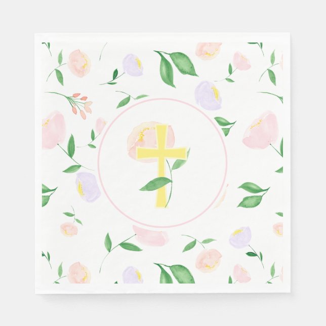 Yellow Spring Watercolor Floral Cross Napkins (Front)